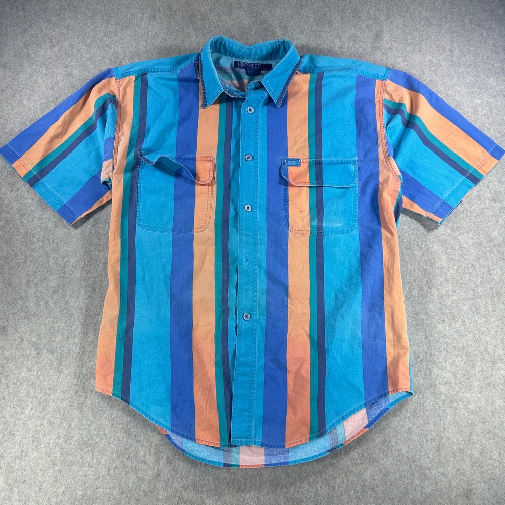 Vintage Y2K Color Block Button Down Shirt Introspect Mens Multicolor Size Medium